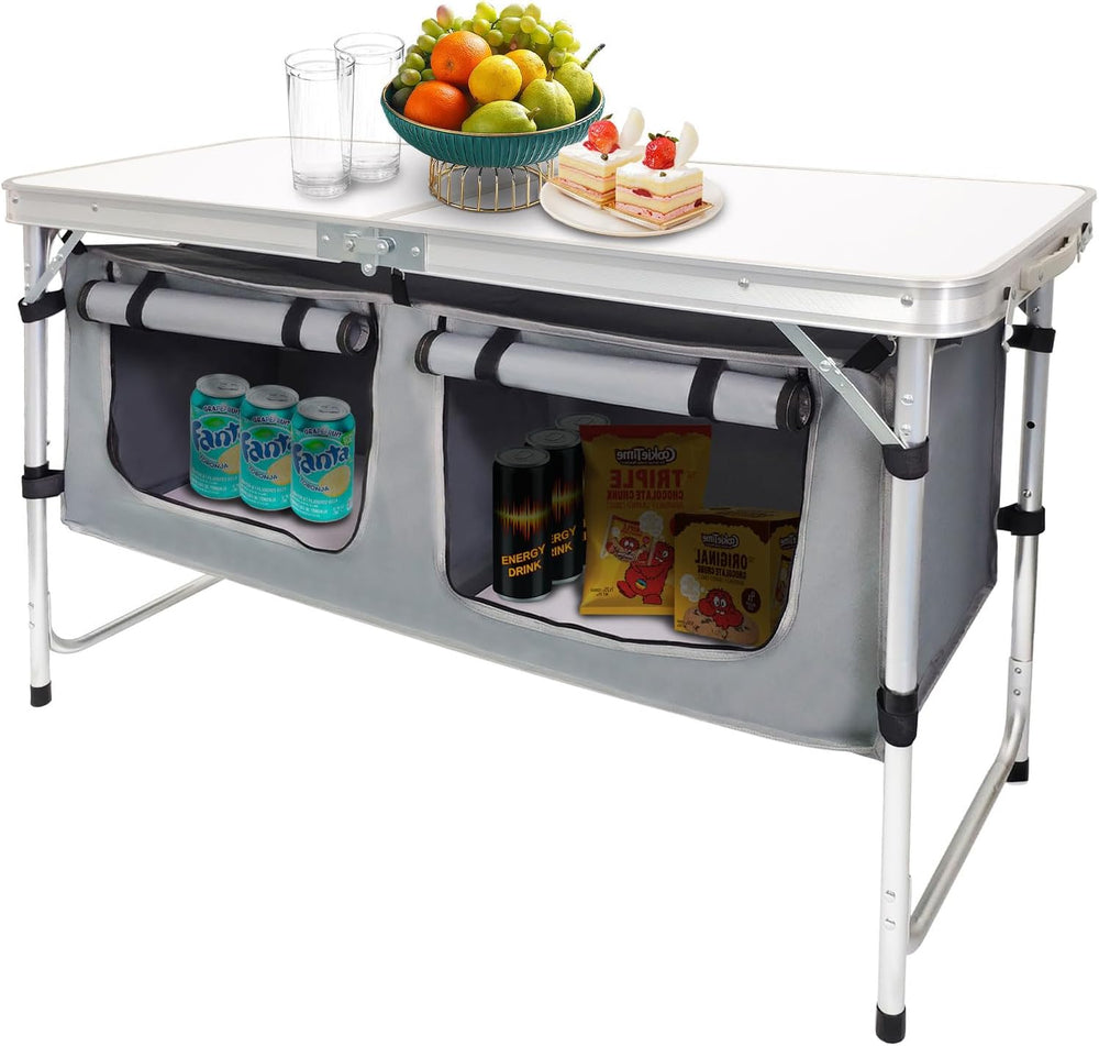 CampLand Folding Camping Table with Storage Organizer, Adjustable Height
