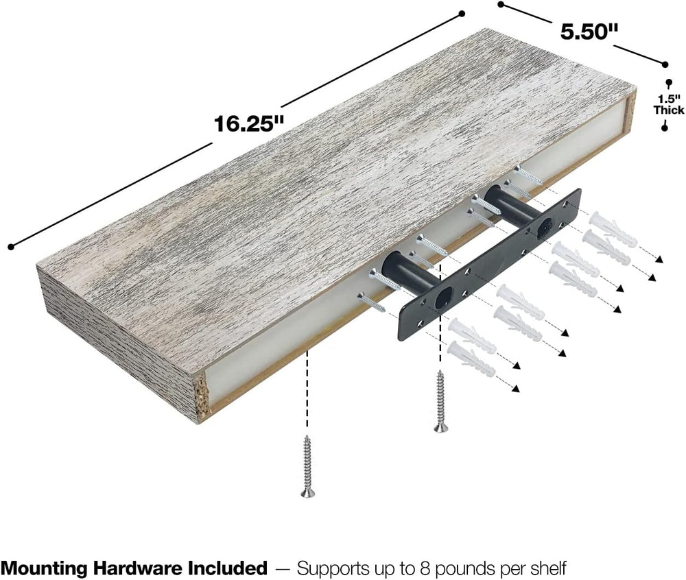 Sorbus 16 Inch Wood Floating Shelves for Wall (3 Pack, Rustic)