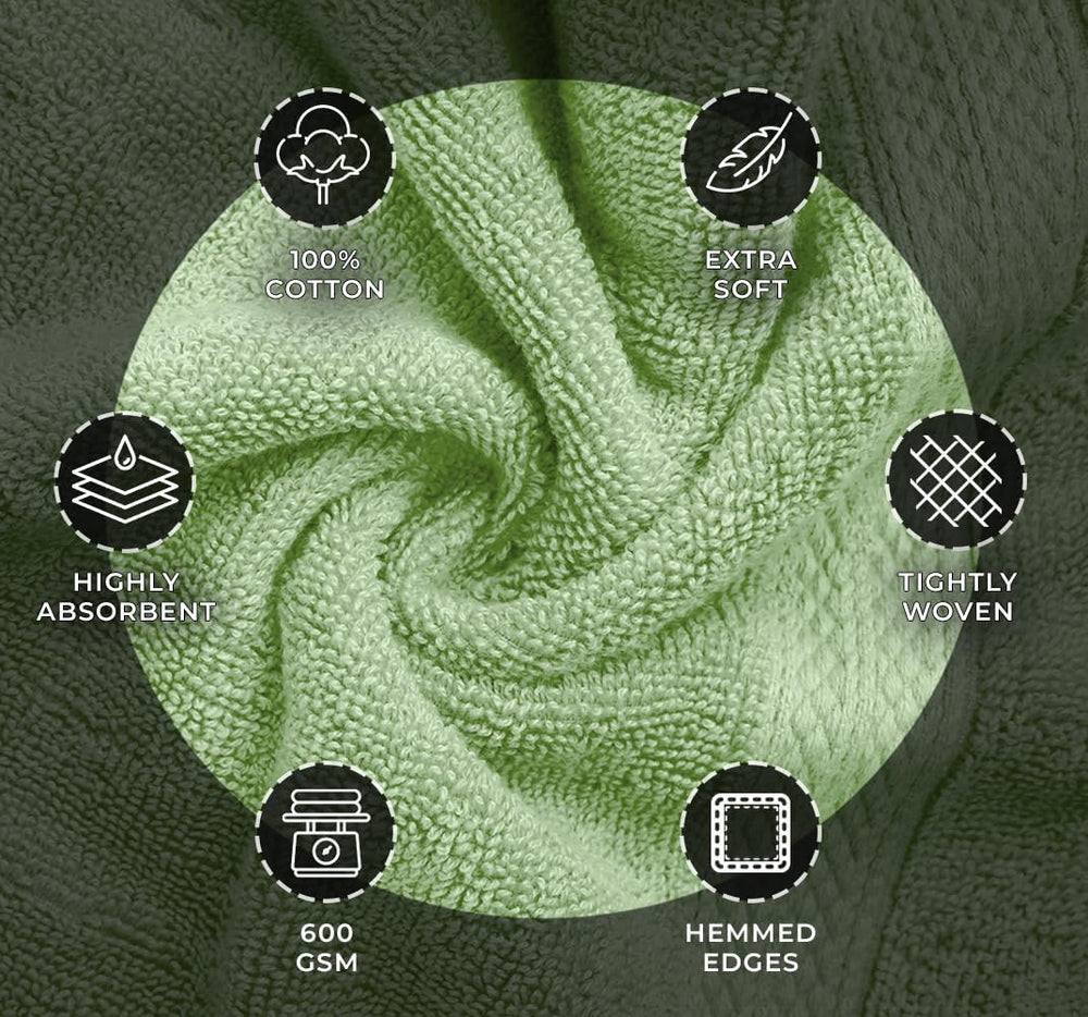 Avalon Towels Sage Green Bath Towel Set, 8 Piece, 600 GSM Ring Spun Cotton