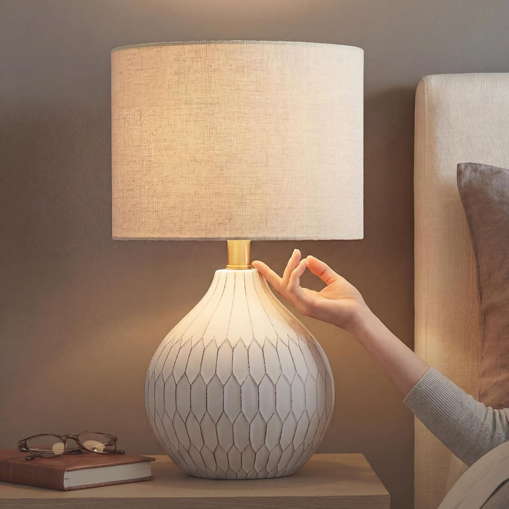 Signature Design by Ashley Ceramic Table Lamp, Bedside, Antique White