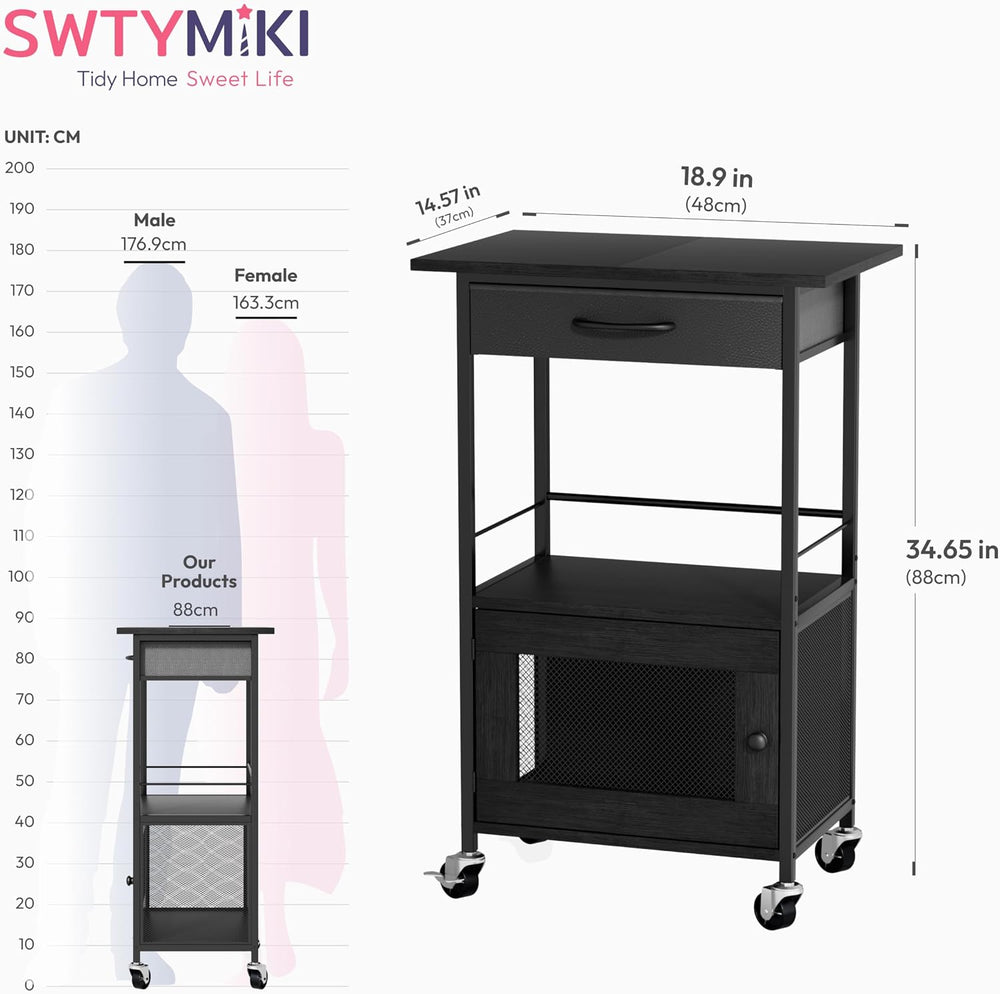 SWTYMIKI Buffets Coffee Bar Cabinet - Rolling Kitchen Rack, Farmhouse Small C...