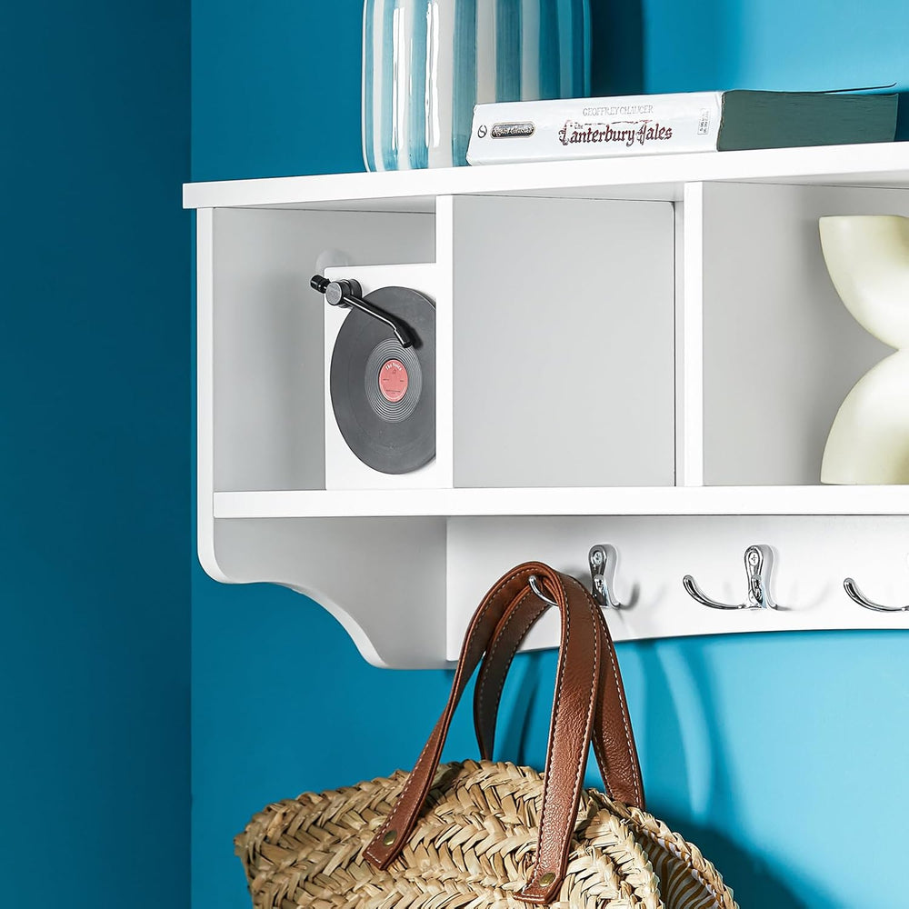 Haotian White Wall Shelf with Coat Hooks, Wall Coat Rack Entryway, Display St...