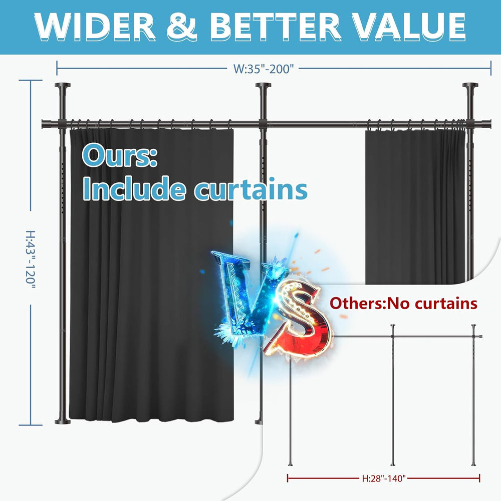 JILRON No-Drill Room Divider Curtains Set: Includes 106" W x 84" L ...