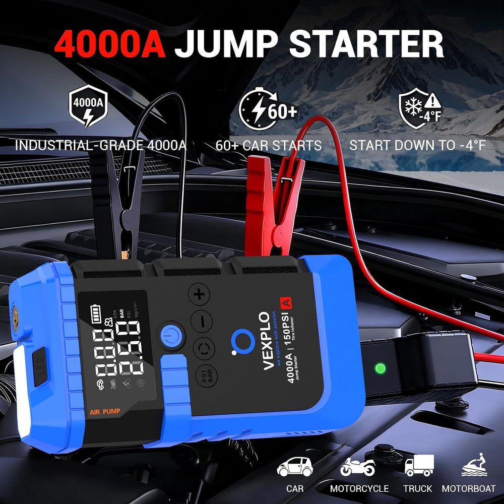 VEXPLO Jump Starter with Tire Inflator Portable Roadside Emergency Car Kit