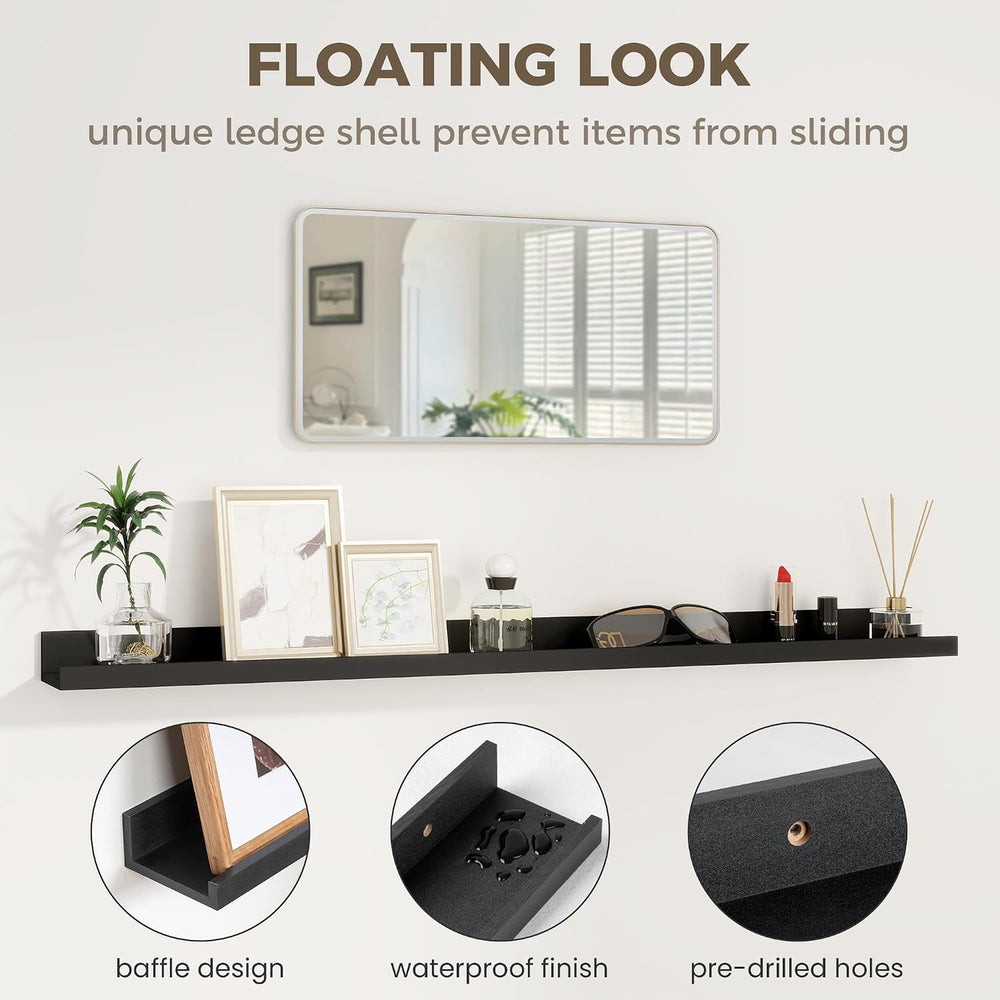 Axeman 72 Inch Floating Shelves, Black Picture Ledge Shelf Set of 2