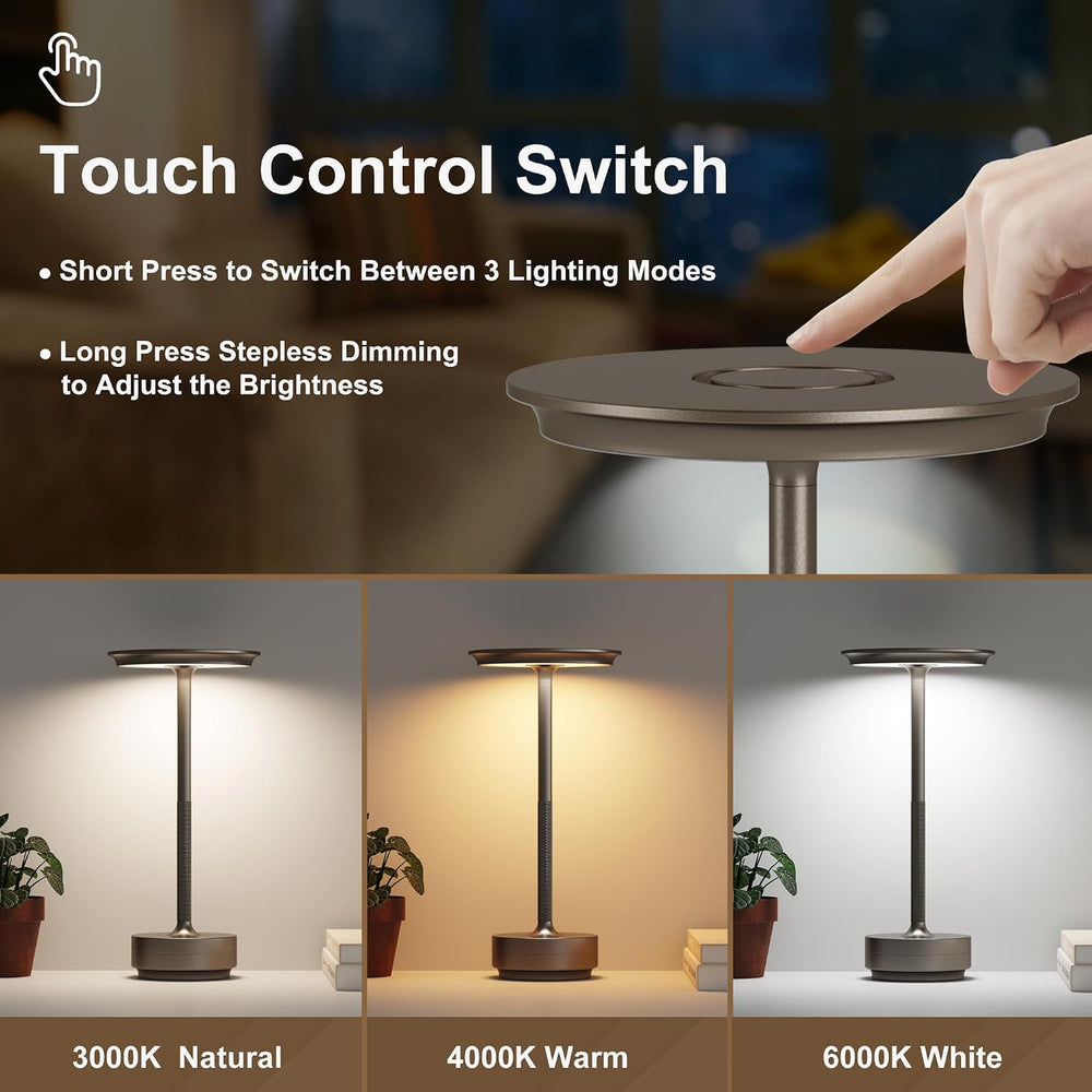 2 Pack Cordless Table Lamps Rechargeable, 5000mAh LED Table Light