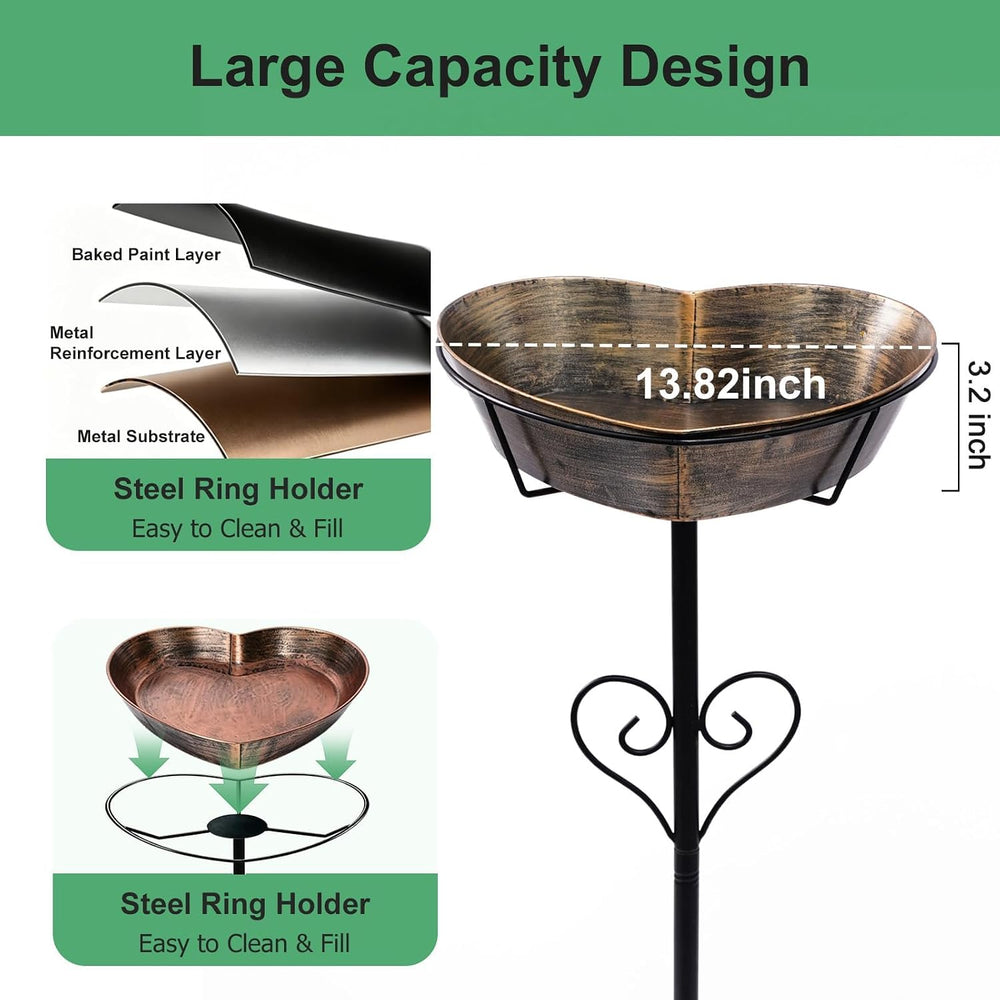 Metal Heart-Shaped Bird Bath - 13.8"D 3.15"Deep Removable Bowl