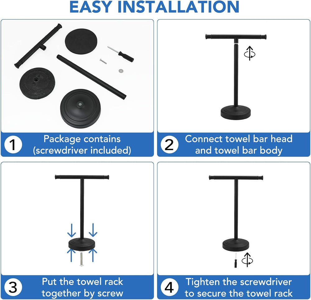 RUMOSE Matte Black Hand Towel Holder Stand Countertop Towel Rack