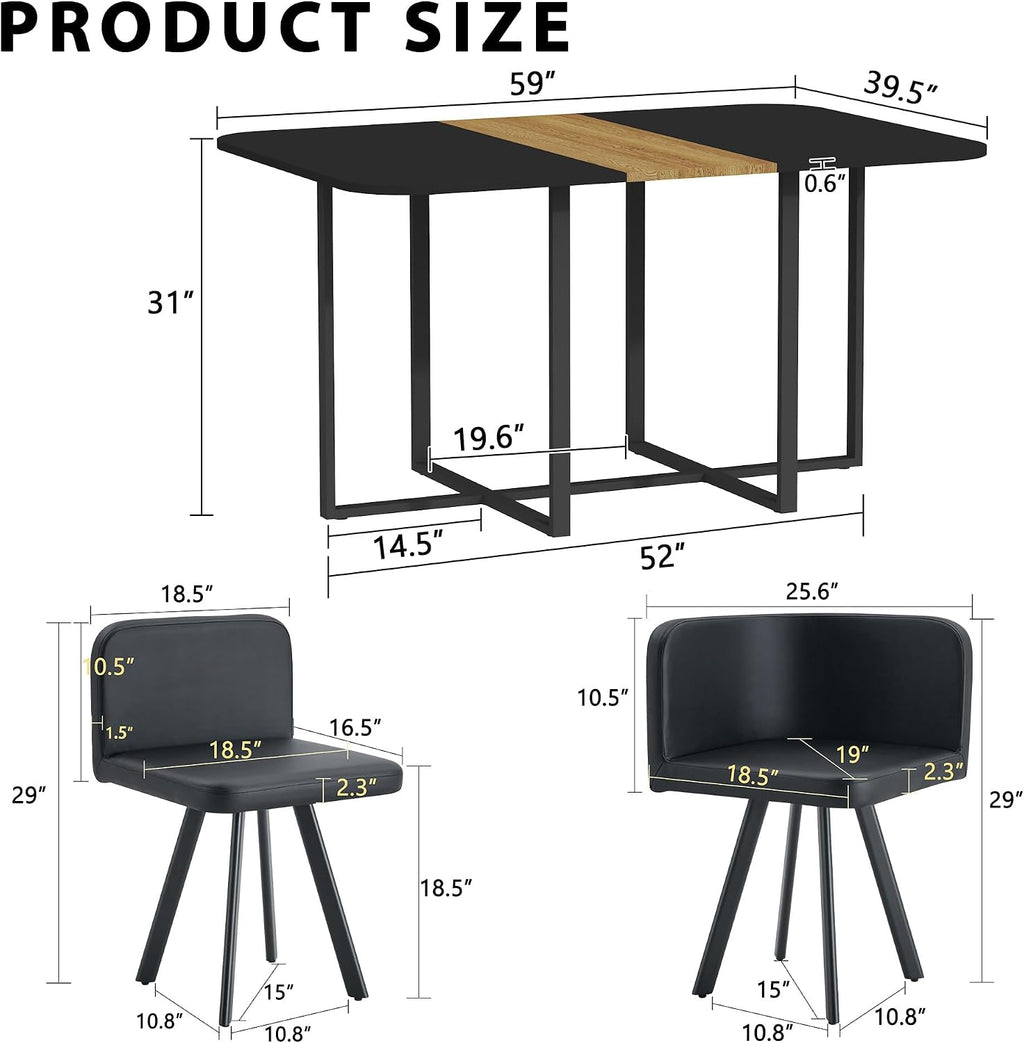 7-Piece Dining Table Set for 6,Modern Dining Table Set for 6 with Cushioned Chairs,59" Black Kitchen Table Set for Home, Apartment,Office,Conference Room,Small Spaces, Space-Saving