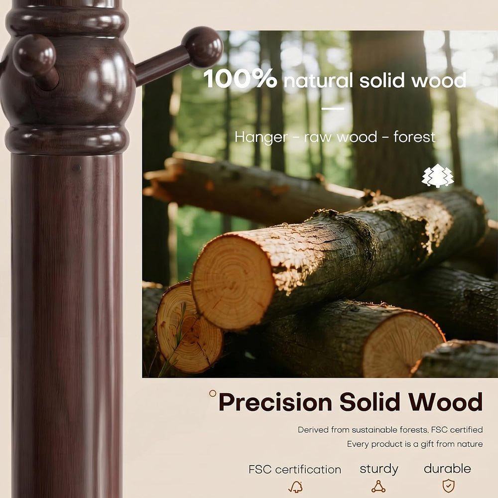 Freestanding Coat Rack with Hook, 73.6IN Tall Wooden Coat Tree
