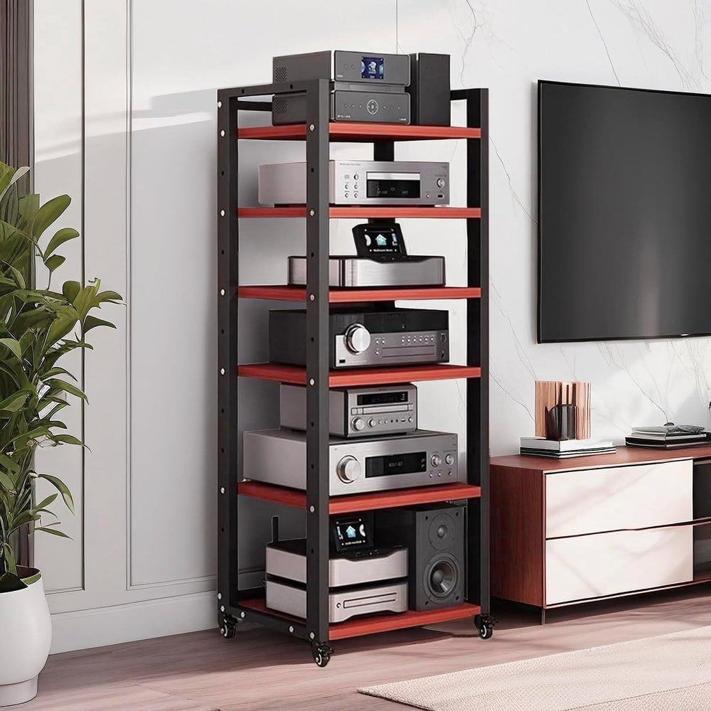 6 Tier AV Media Stand, 55in Audio Rack Tower Stereo Components Cabinet