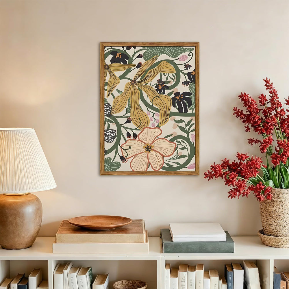 Framed Boho Floral Canvas Wall Art Set of 3, Sage Green Flower Pictures Wall ...