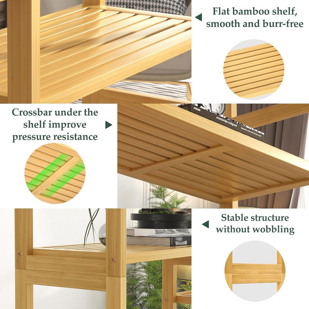 Homykic 72.5” Tall Bamboo Bookshelf, 6-Tier Double Wide Open Bookcase