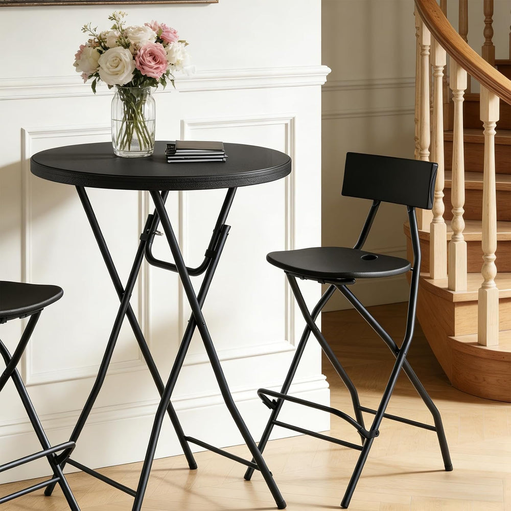 Folding Table, 32 Inch Foldable Cocktail Bar, High Top Round Folding Tables N...