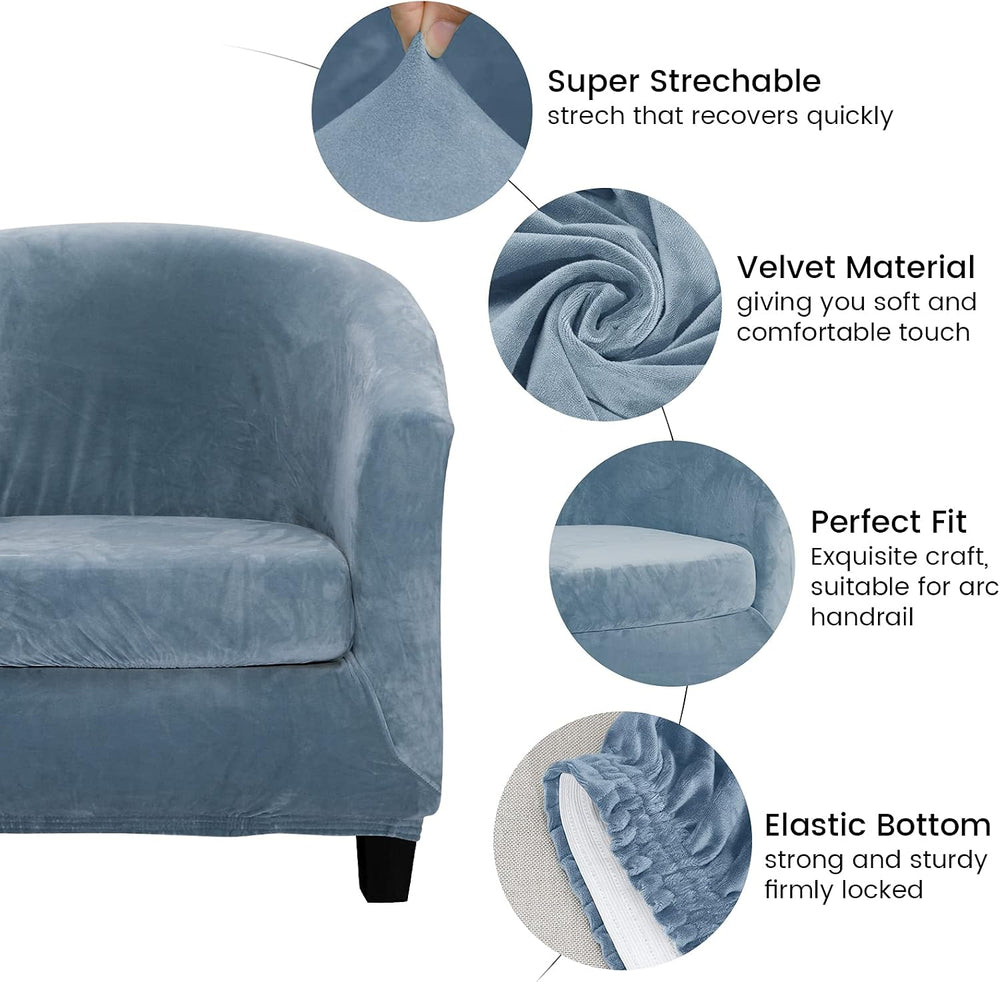 MIFXIN Tub Chair Slipcover 2-Piece Velvet Barrel Club Chair Covers with Cushi...
