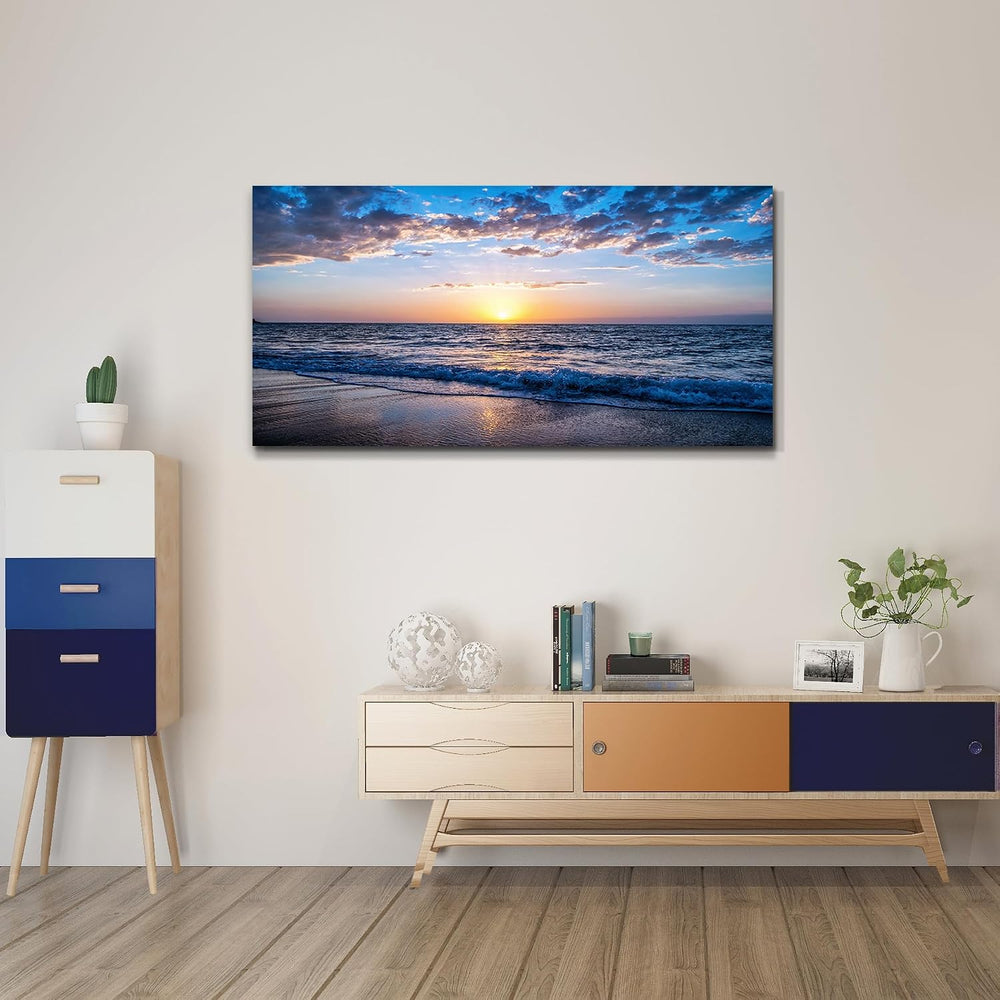 hyidecorart Wall Art Moon Sea blue Ocean Landscape Paintings Bedroom Canvas A...