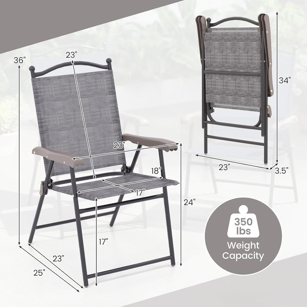 GIANTEX Set of 2 Patio Folding Chairs, Outdoor Folding Lawn Chairs, Grey