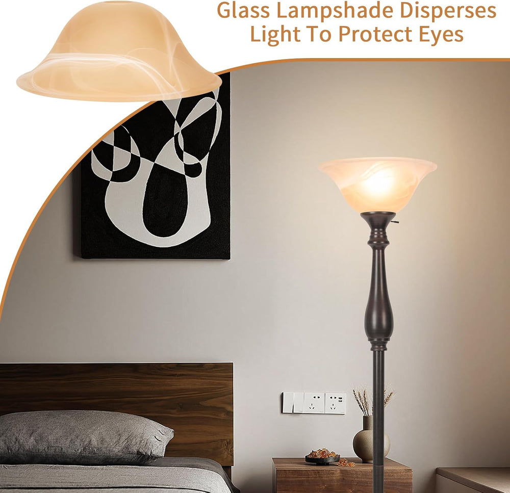 Glass Bowl Shade Replacement for Torchiere Floor Lamp, Standing Lamp Replacem...