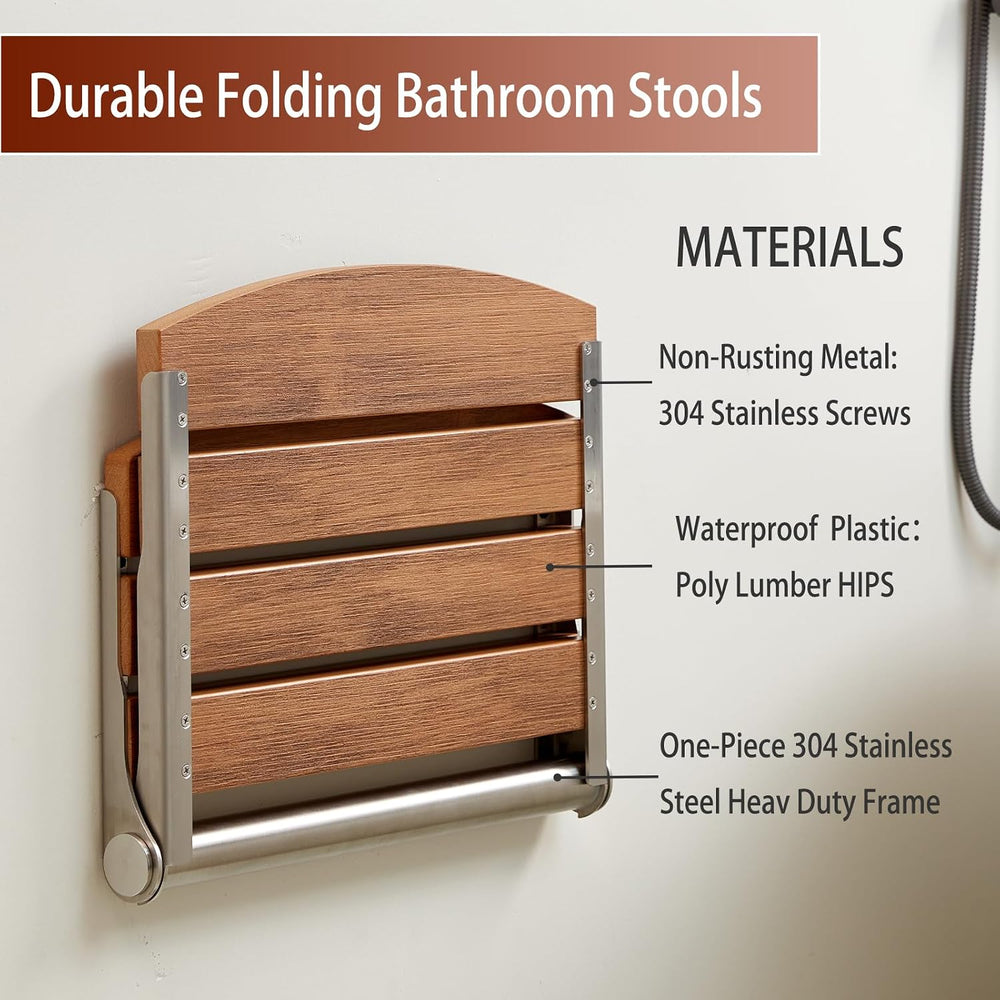17.5" Folding Shower Seat Wall Mounted,Foldable Shower Bench,Fold Down S...