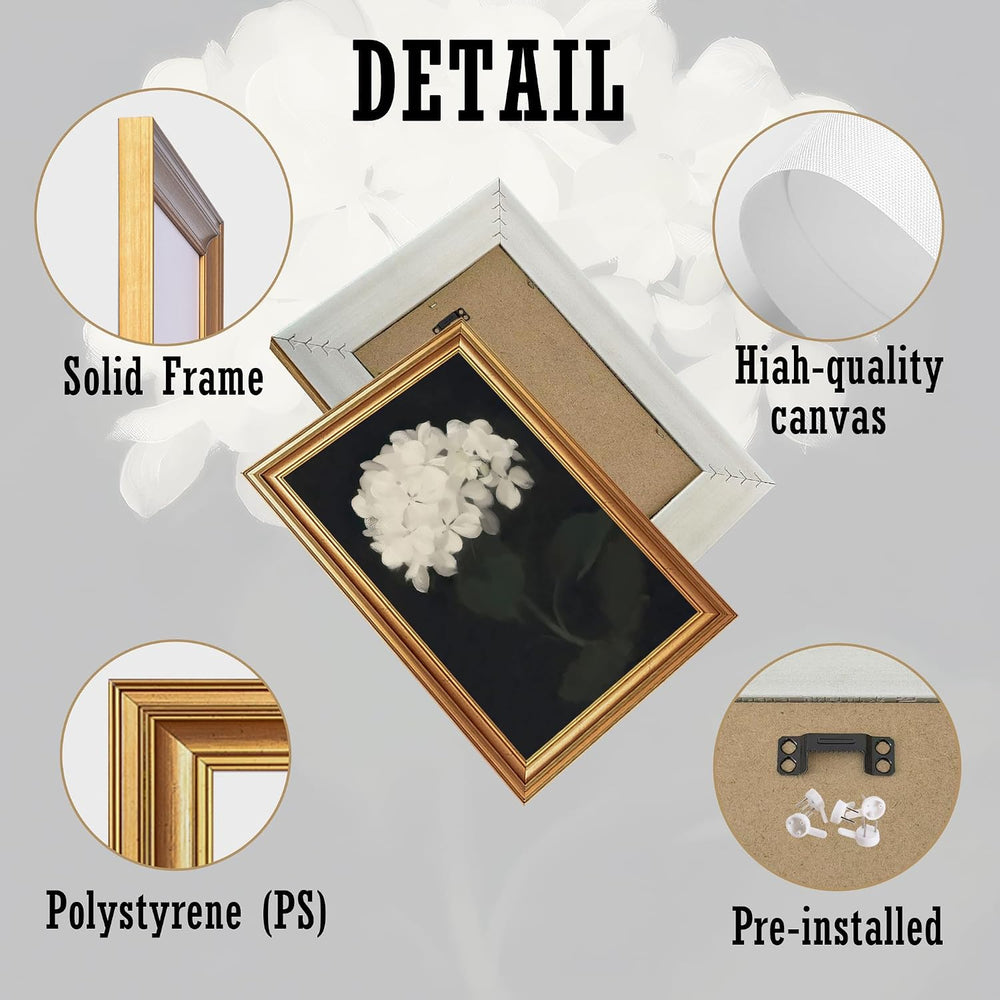 EJPFOGV White Hydrangea Framed Canvas wall art Black Background 16x24 inch
