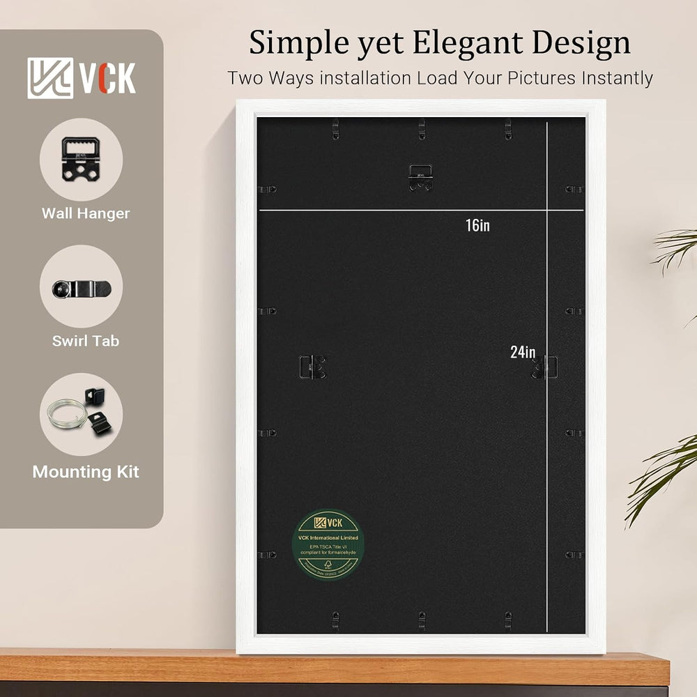 VCK 16x24 Picture Frame 4 Pack, White Wood with 12x18 Mat, for Poster