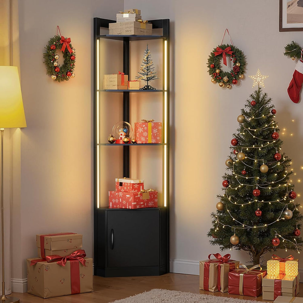 5-Tier Corner Shelf with RGB Light, 65" Tall Display Cabinet