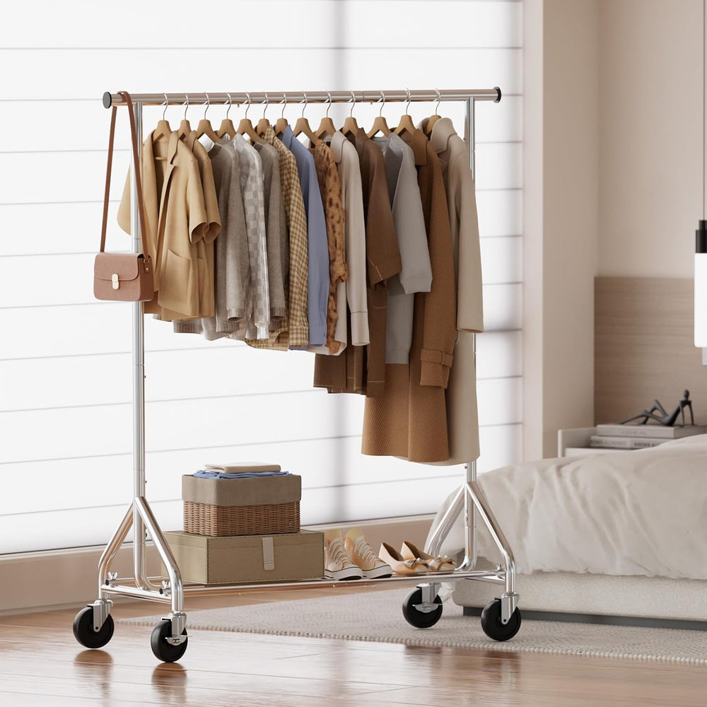 HYSEYY Clothes Rack, Rolling Heavy Duty Clothing Rack Load 380 LBS