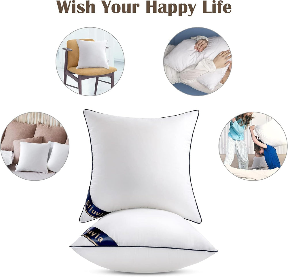 Siluvia 20x20 Down Alternative Pillow Insert 2 Pack, 100% Cotton Cover