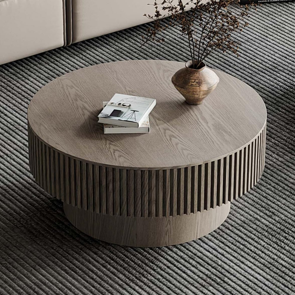 Round Coffee Table with Storage, Modern Wooden Coffee Table