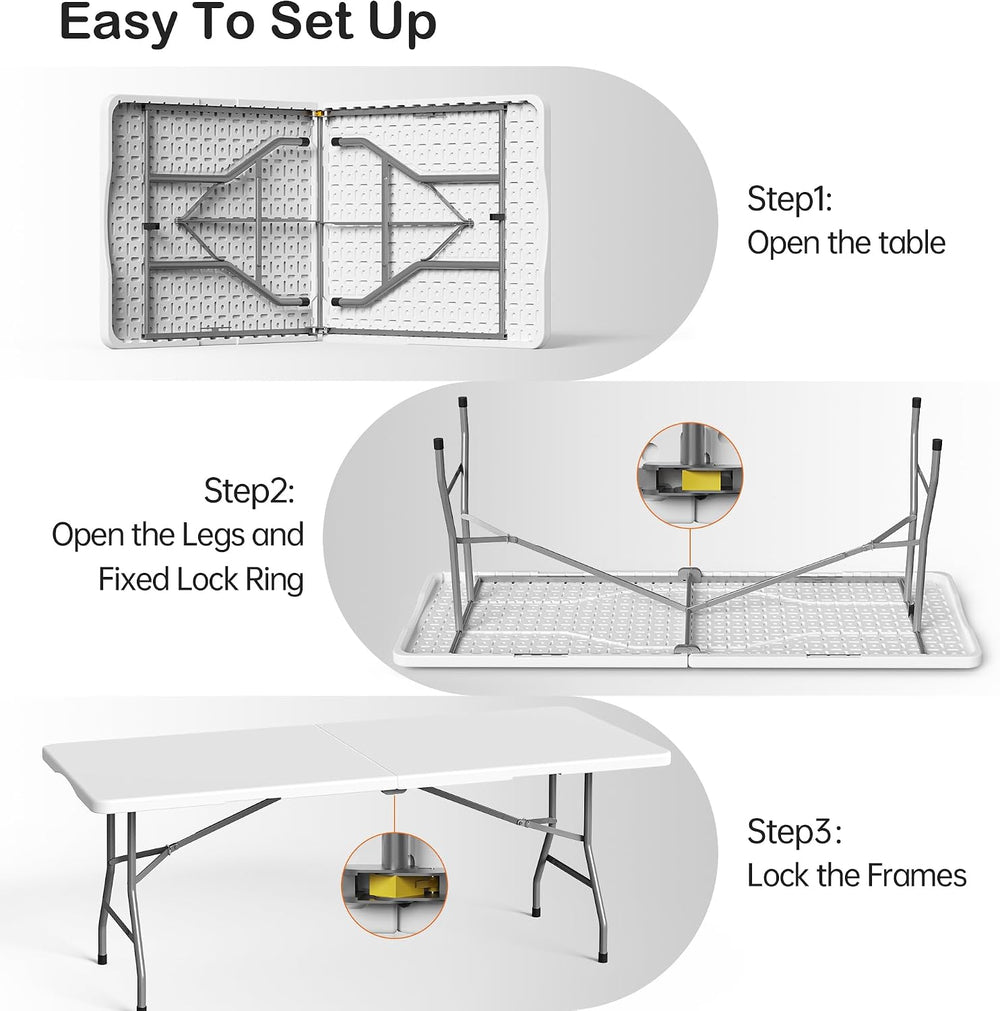 VSOAEIL 6 Foot Folding Table, 6 FT Foldable Plastic Table Heavy Duty HDPE