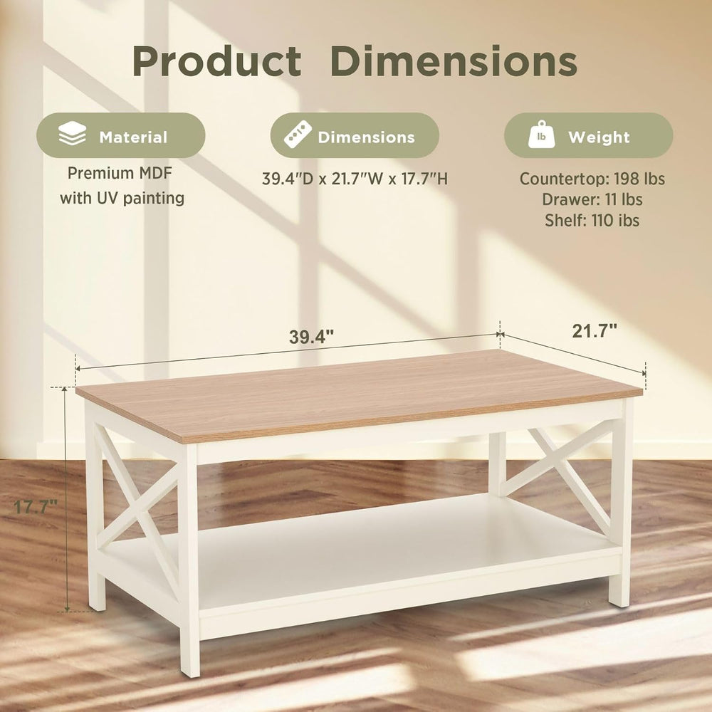 Sophia & William Farmhouse Coffee Table for Living Room, White