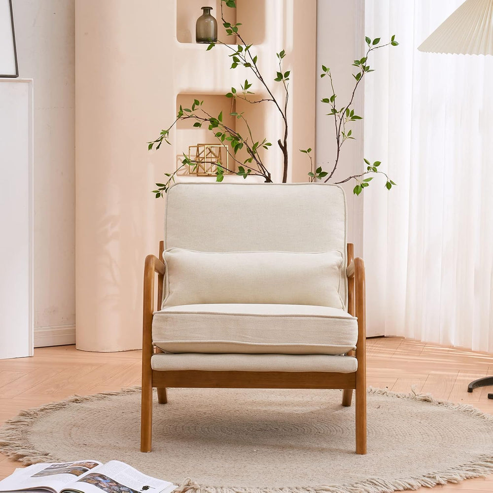 Bonnlo Fine Beige Accent Chairs Set of 2, Upholstered Mid Century Modern Loun...