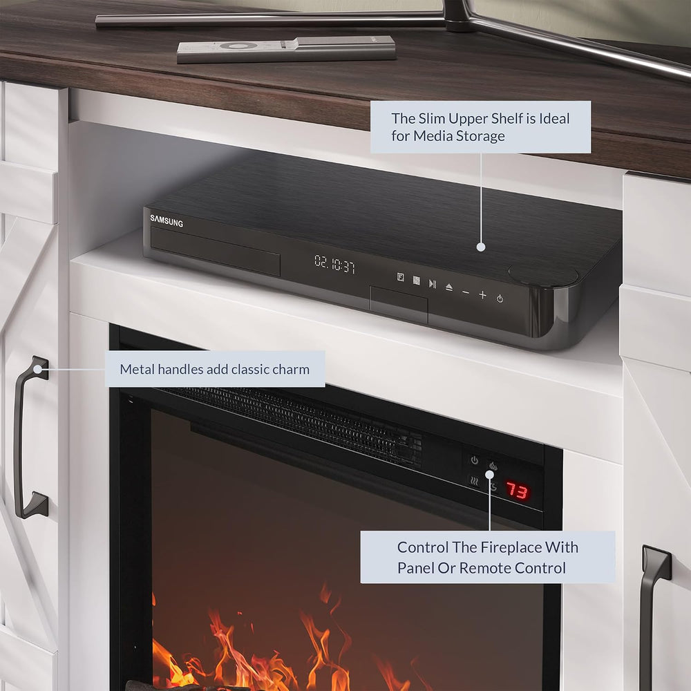 BELLEZE Veropeso 47" TV Stand with 18" Electric Fireplace - White