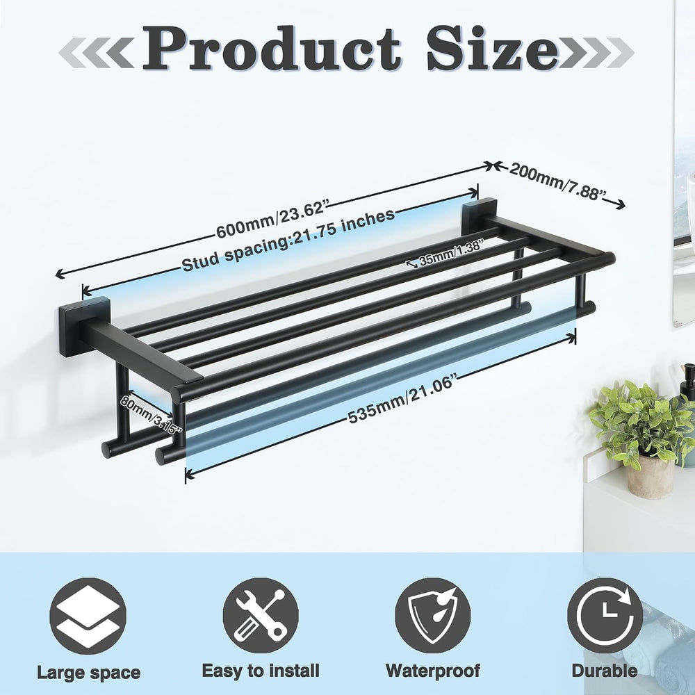 Alise Double Towel Rack for Bathroom Wall Mounted 24 Inch,Matte Black