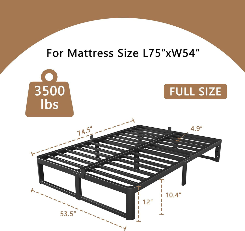 VYM 12 Inch Full Bed Frame, Heavy Duty Steel, No Box Spring, Black