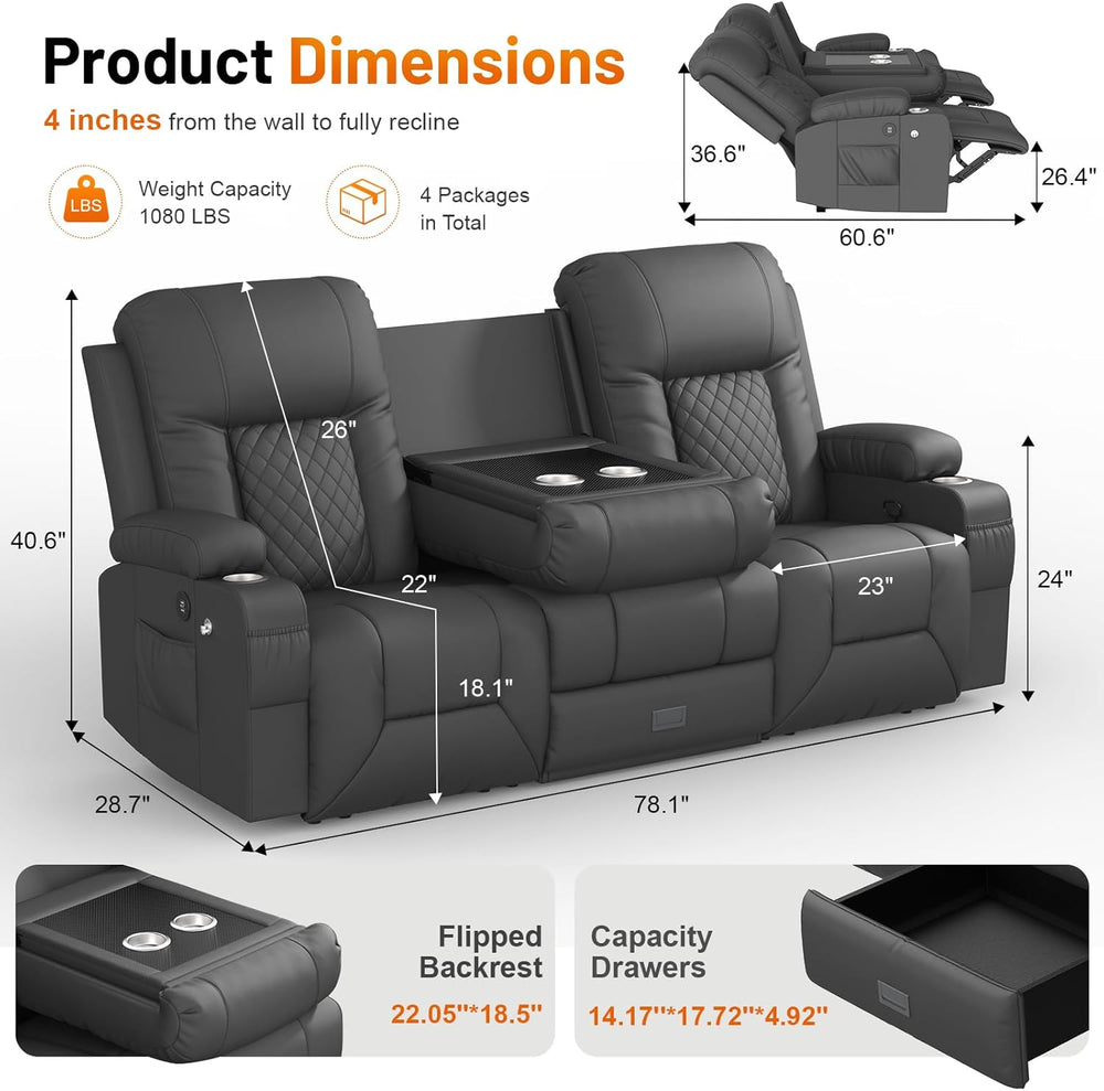 FURNIMAT Oversized Recliner Sofa Set with 2+3 Pieces in Living Room, PU Leath...