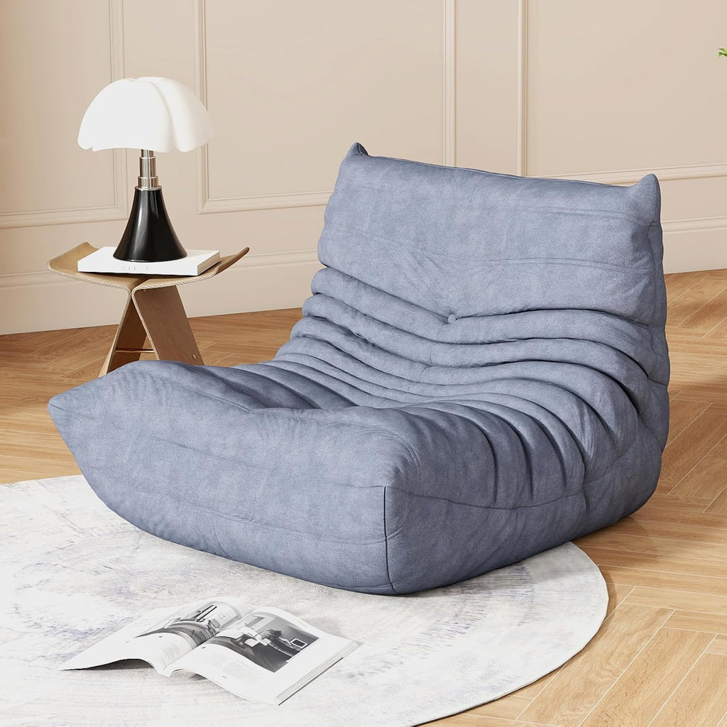 Bean Bag Chair for Adults, Memory Foam Bean Bag Sofa with Waterproof Fabric | Grey, armless lounge shape with no wall support, ideal for apartments, reading nooks, gaming rooms, and movie nights
