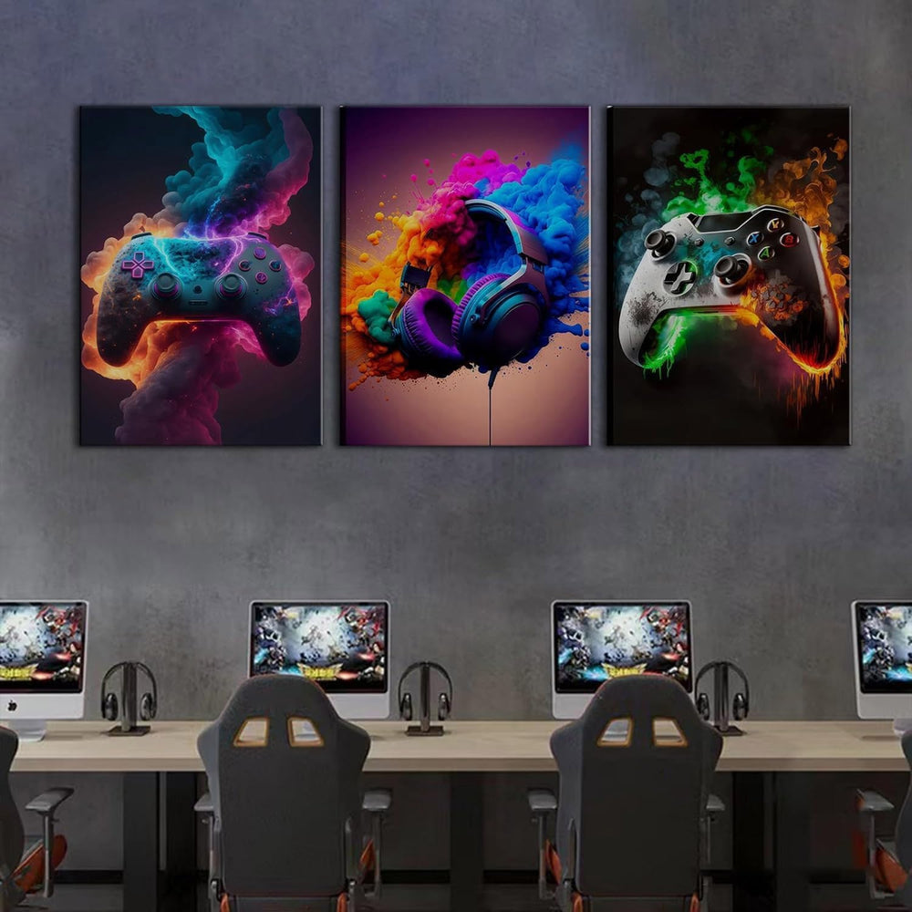 BGFCE Gaming Room Decor Canvas Wall Art Set of 3 - Cool Video Gaming Theme Wa...
