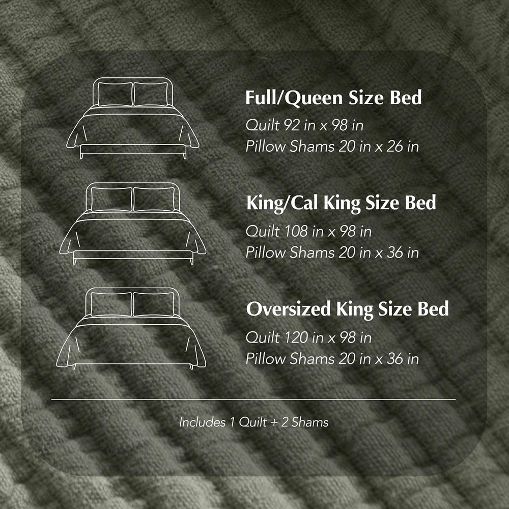 EverGrace Cotton Ribbed Matelassé Coverlet Set, King Size, Olive Green