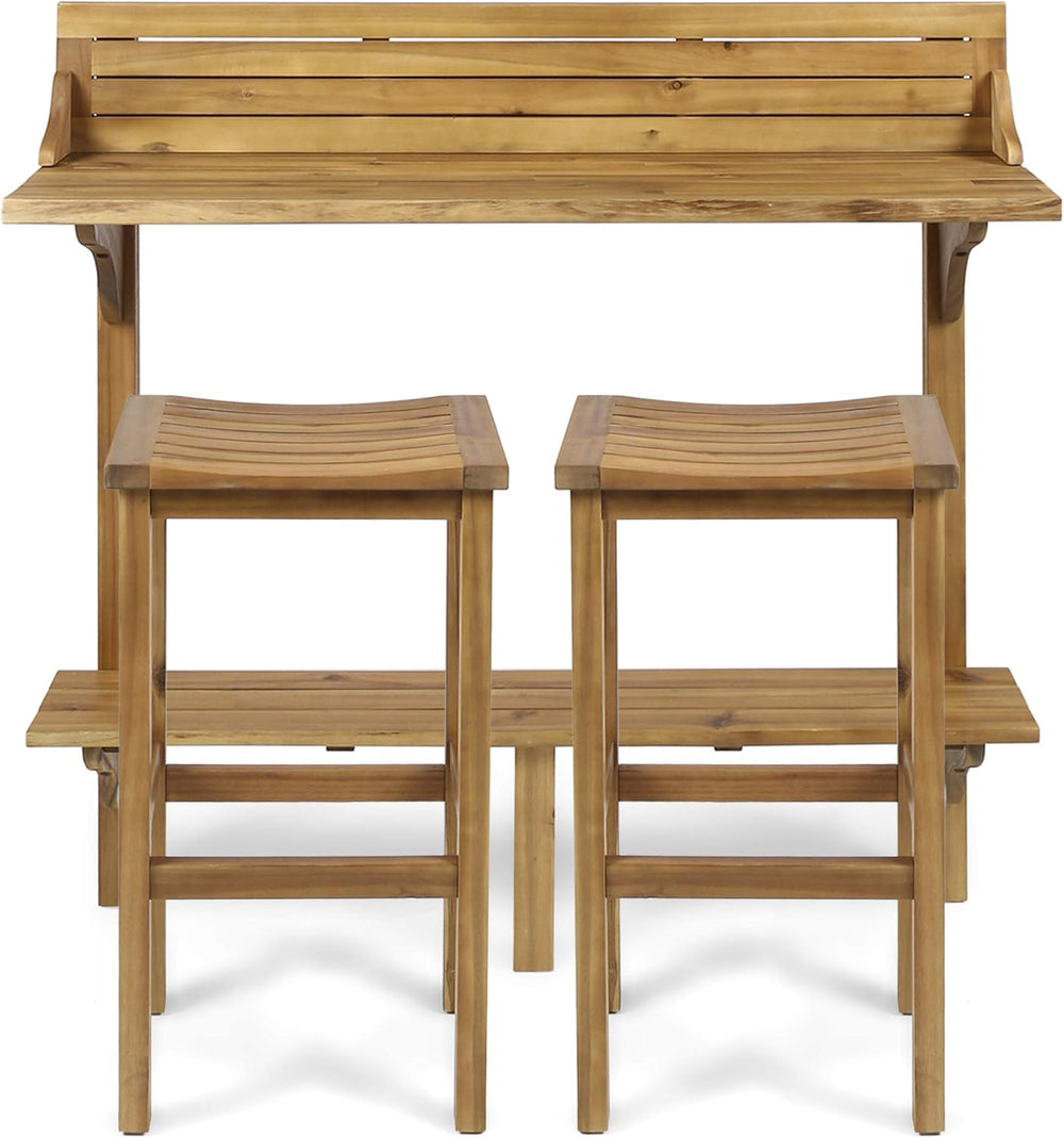 Christopher Knight Home Caribbean Outdoor Acacia Wood Balcony Bar Set, 3-Pcs ...