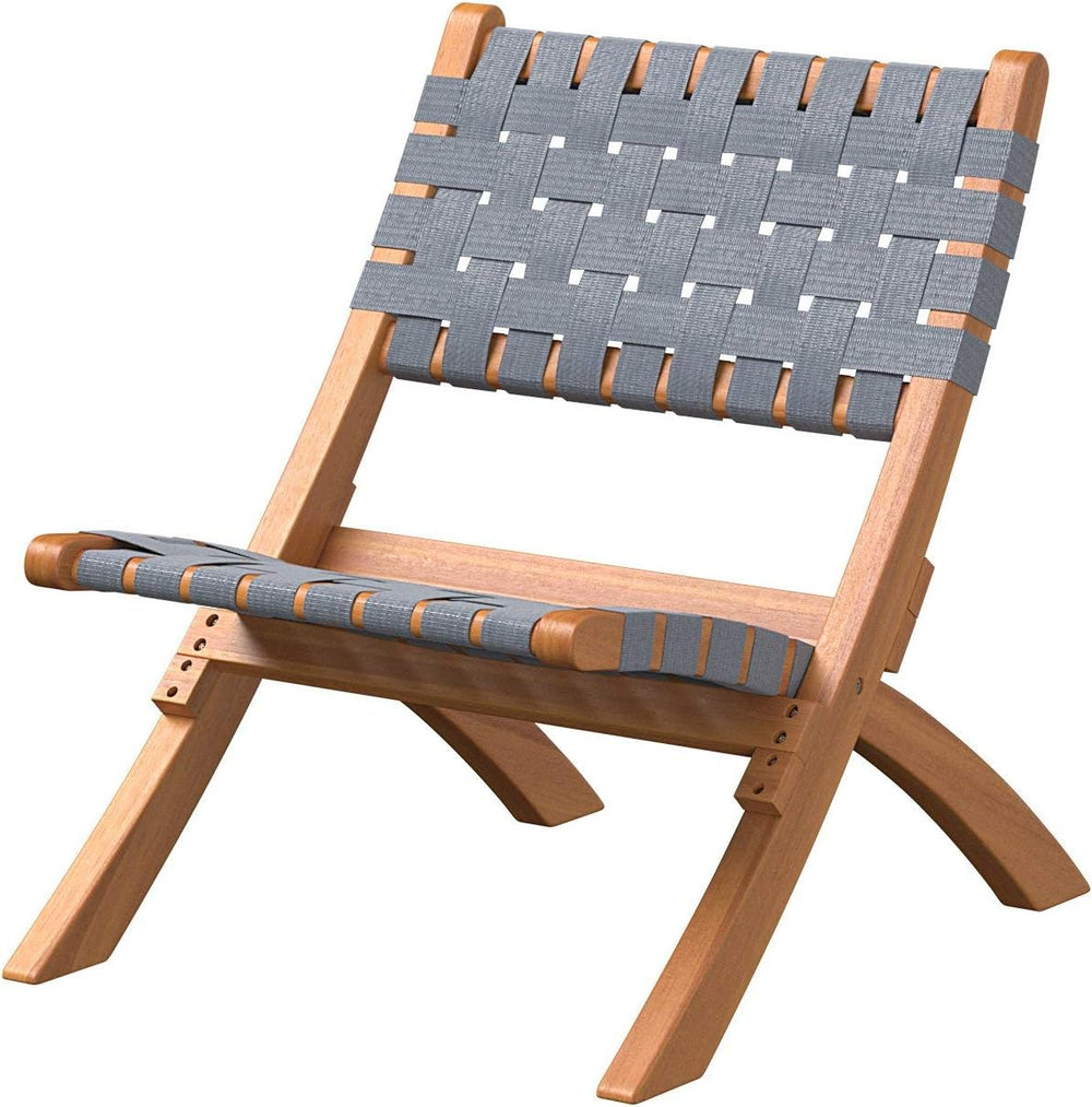 Balkene Home Sava Acacia Wood Folding Chair with Gray Woven Seat