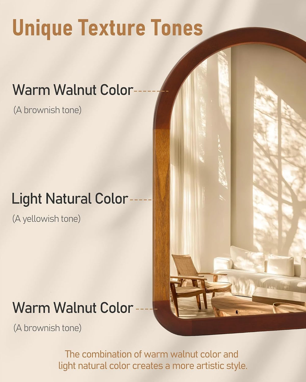 Arched Mirror 24 x 36 Inch,Brown Wood Rustic Bathroom Wall Walnut Mirror