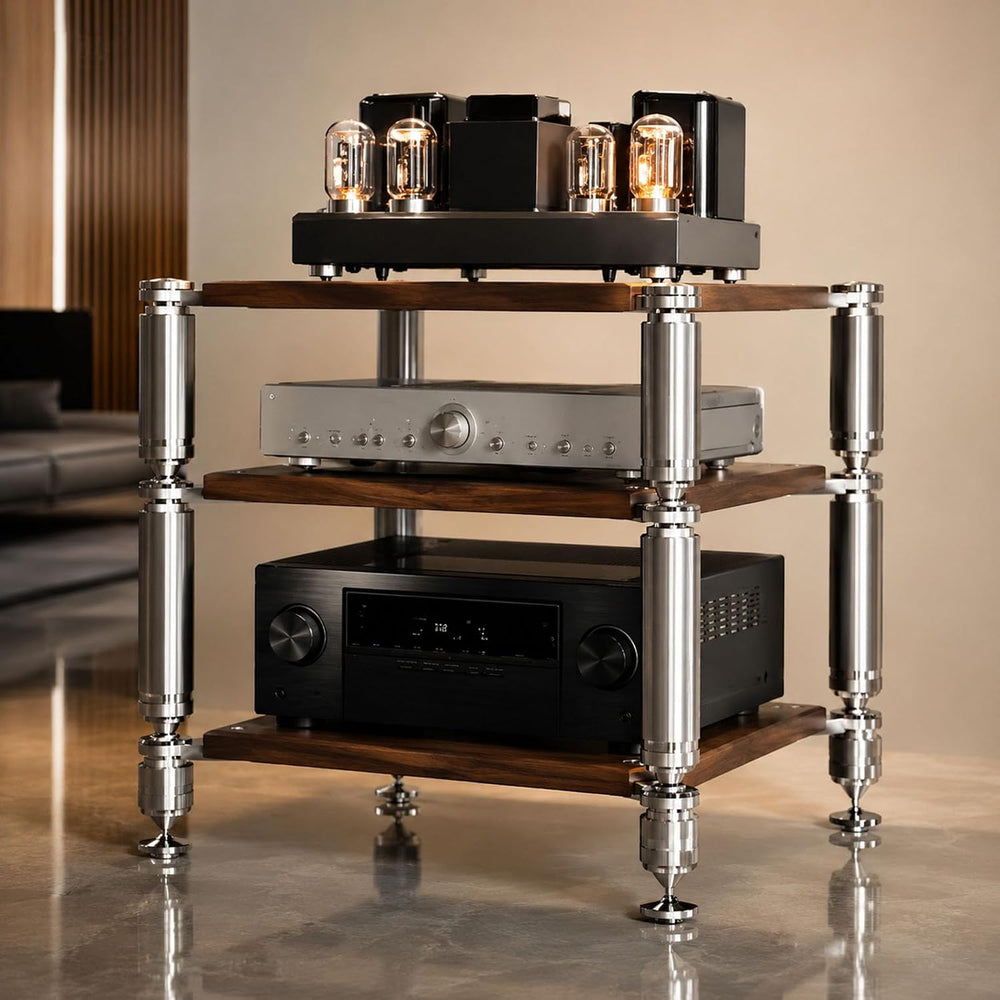 3-Tier HiFi Audio Rack, Audio Component Stand Black Walnut