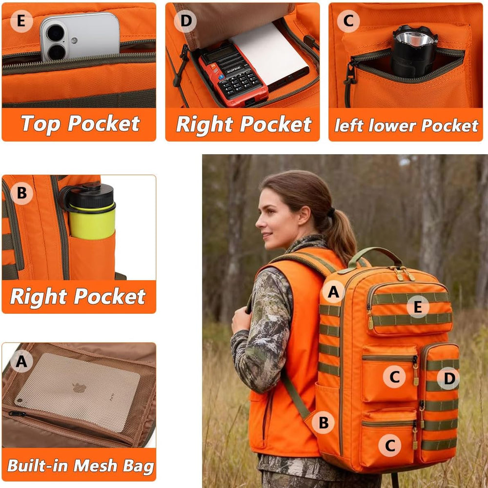 Tactical High-Visibility Orange Backpack for Men Women,30L Military Waterproo...