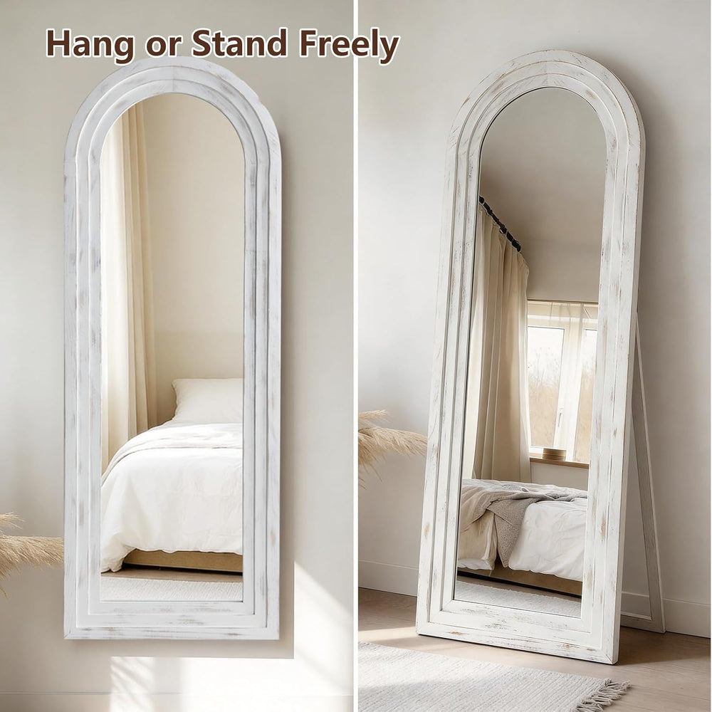MirrMuse Arched Floor Full Length Mirror with Wood Frame, 56"x21" R...
