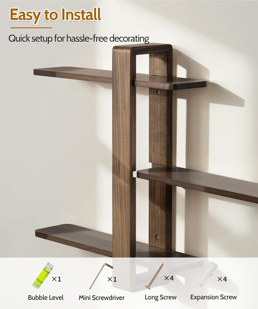 SUMGAR Floating Shelves for Wall Walnut Shelf Unit Mid Century Modern Decor