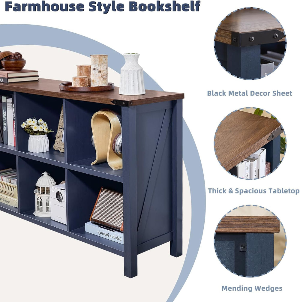 Joaxswe 8 Cube Book Shelf, Farmhouse Wood Long Storage Organizer Bookcase, 62...
