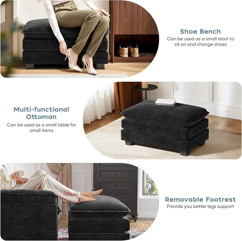 CDCASA Oversized Accent Chair w/Ottoman, Chenille Cloud Sofa Chair, Black