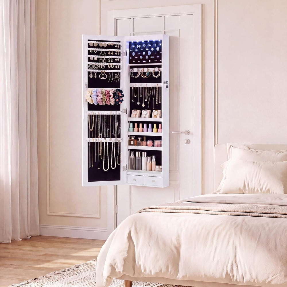 DUMOS Jewelry Organizer Mirror, 6 LEDs Jewelry Armoire Cabinet, 47.2 Inch