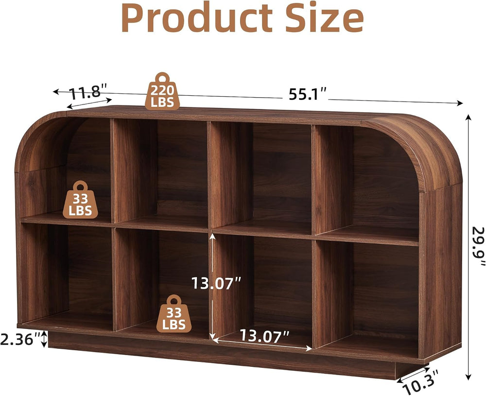 8 Cube Storage Organizer, 2-Tier Low Bookcase 55.1" L, Walnut
